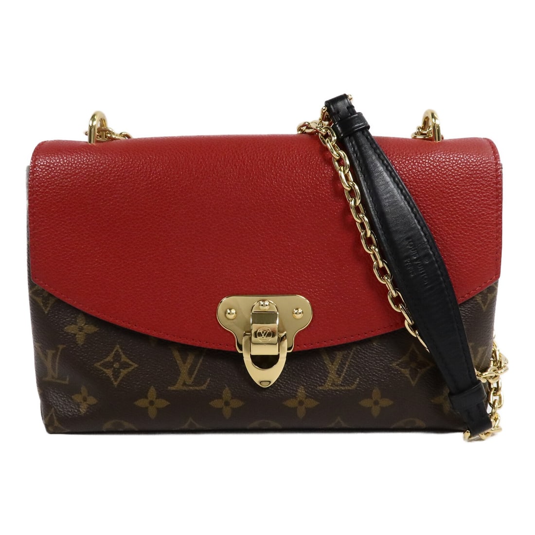 Louis Vuitton Saint Placide Monogram Shoulder Bag Red Brown: Louis Vuitton Saint Placide Monogram Shoulder Bag Red Brown Louis Vuitton Saint Placide chain shoulder bag in red and brown Monogram PVC coated canvas. This women's shoulder bag features a magnetic po