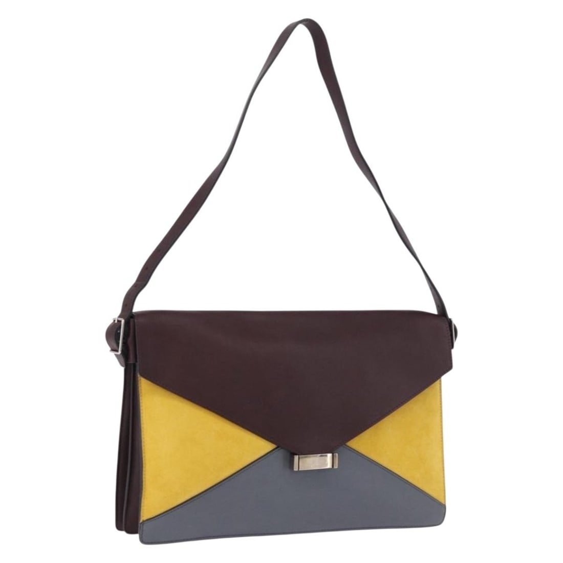 CELINE Bordeaux Leather Shoulder Bag Silver Tone Italy: CELINE Bordeaux Leather Shoulder Bag Silver Tone Italy CELINE shoulder bag in leather with a Bordeaux and silver color combination. Made in Italy, this women's bag measures approximately 32 cm W x 22 
