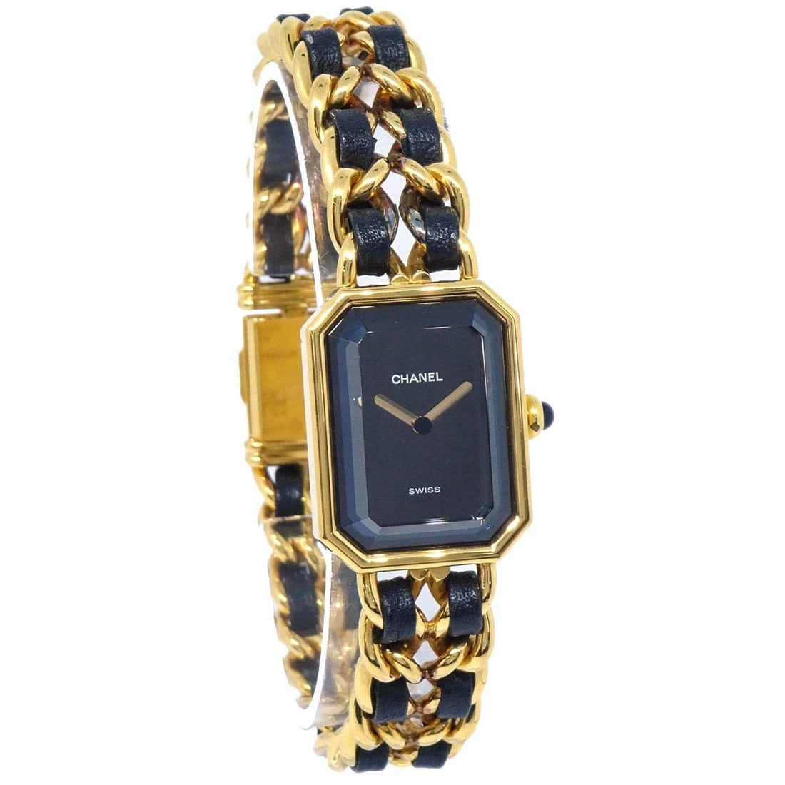 CHANEL Premiere XL women's quartz wristwatch black gold plated Swiss made: CHANEL Premiere XL women's quartz wristwatch black gold plated Swiss made Chanel Premiere women's wristwatch with a quartz movement and analog display. It features a black gold case and dial, a black 