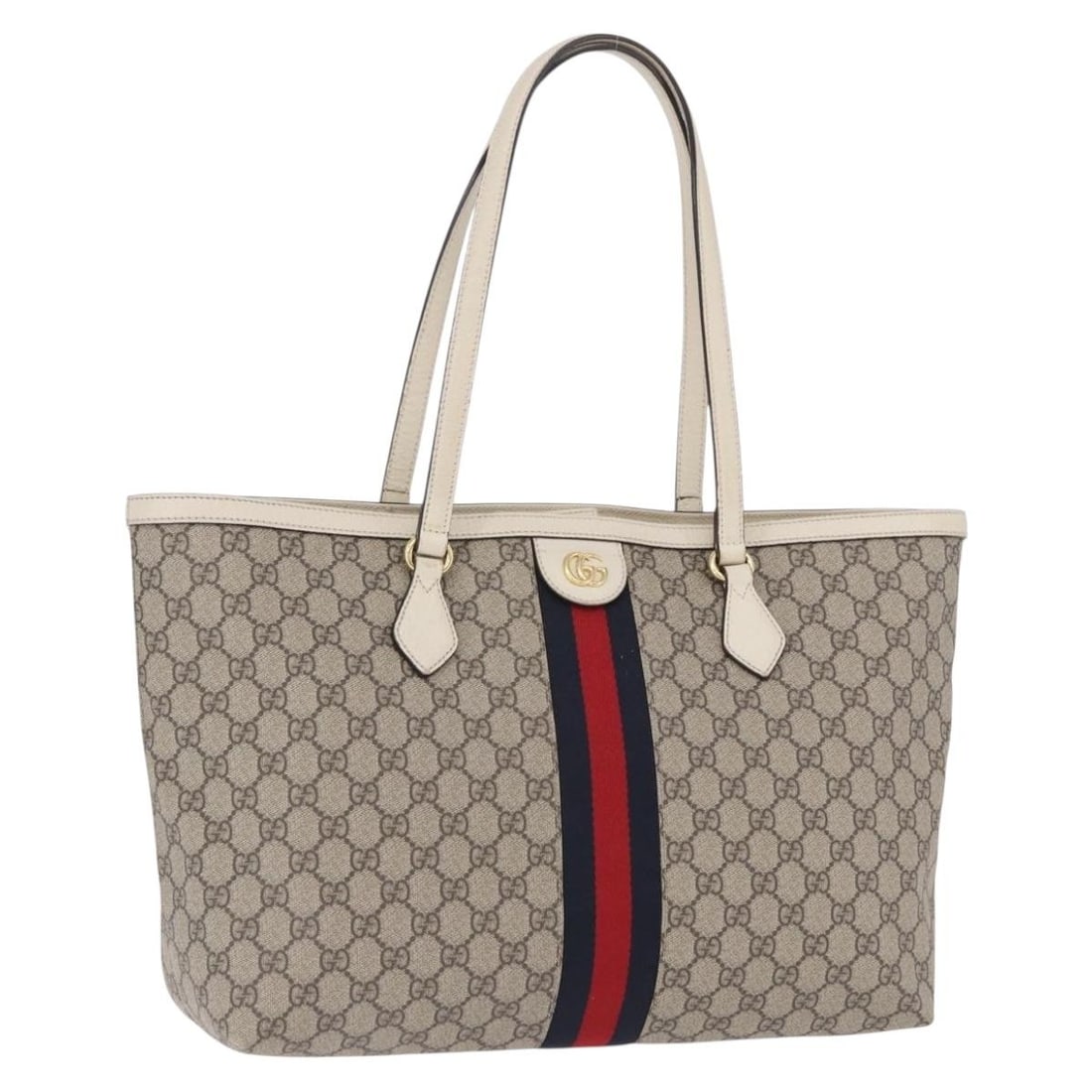Gucci 631685 GG Supreme Sherry Line PVC tote in beige gold: Gucci 631685 GG Supreme Sherry Line PVC tote in beige gold Gucci GG Supreme Sherry Line tote bag in beige and gold PVC leather with GG canvas trim. Made in Italy, this women's tote is offered in AB ve