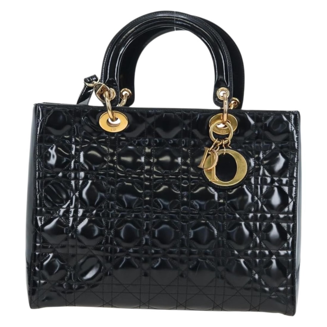 Christian Dior Lady Dior patent leather handbag black: Christian Dior Lady Dior patent leather handbag black Christian Dior Lady Dior Cannage handbag in black patent leather. This women's bag is made in Italy and remains in good condition, with light