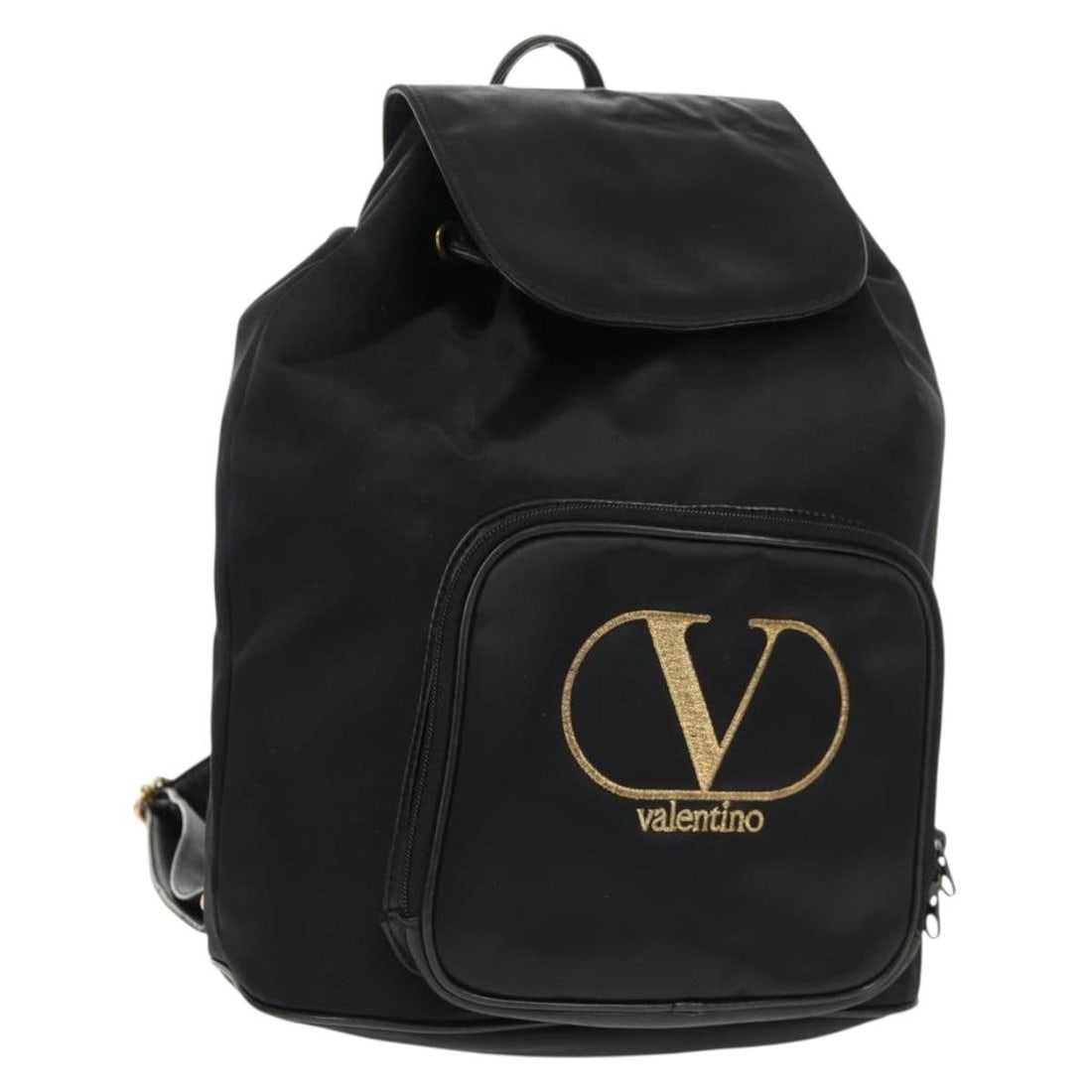 VALENTINO Black Gold Nylon Backpack Italy Auth BA8694: VALENTINO Black Gold Nylon Backpack Italy Auth BA8694 This VALENTINO Backpack combines stylish design with practicality, crafted from durable nylon in a striking black and gold color scheme. With