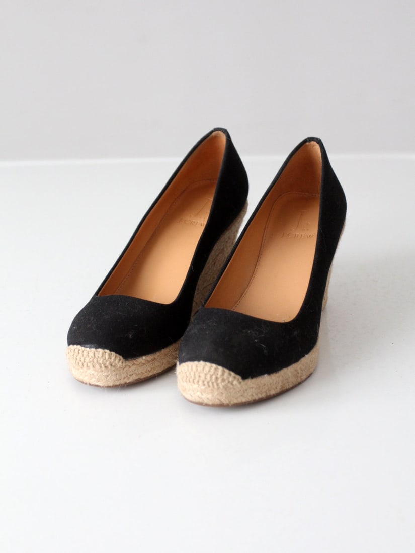 J.Crew Espadrille Wedge Pumps Black Canvas Womens 6.5: J.Crew Espadrille Wedge Pumps Black Canvas Womens 6.5 J.Crew black canvas espadrille wedge pumps with a classic warm-weather look. These shoes feature black canvas uppers and natural jute-wrapped