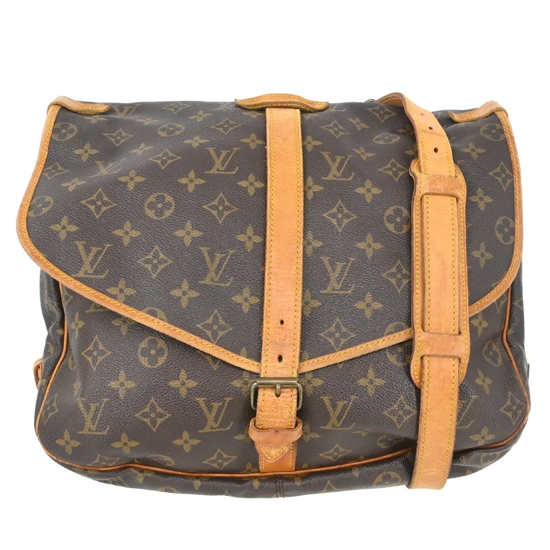 Louis Vuitton Saumur Unisex Brown Canvas Shoulder Bag: Louis Vuitton Saumur Unisex Brown Canvas Shoulder Bag Louis Vuitton Saumur monogram bag in brown canvas. This unisex piece is made in France and shows overall fair condition, with noted wear including