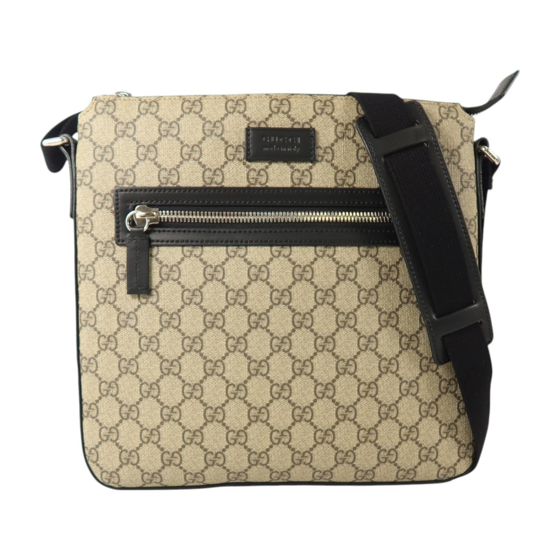GUCCI 779846 GG coated canvas crossbody shoulder bag brown black: GUCCI 779846 GG coated canvas crossbody shoulder bag brown black Gucci GG shoulder bag crossbody in brown and black PVC coated canvas. This men's bag features a shoulder strap and zip pockets inside a