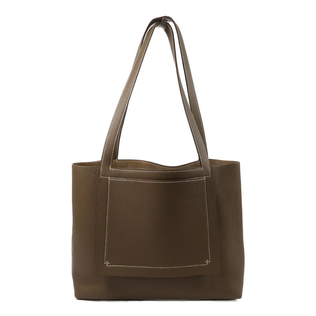 HERMES Cabasellier 31 Clemence Calfskin Handbag Etoupe Gray: HERMES Cabasellier 31 Clemence Calfskin Handbag Etoupe Gray Hermes Cabasellier 31 handbag in Etoupe Clemence leather with a structured silhouette and an exterior open pocket. Made in France, this wome