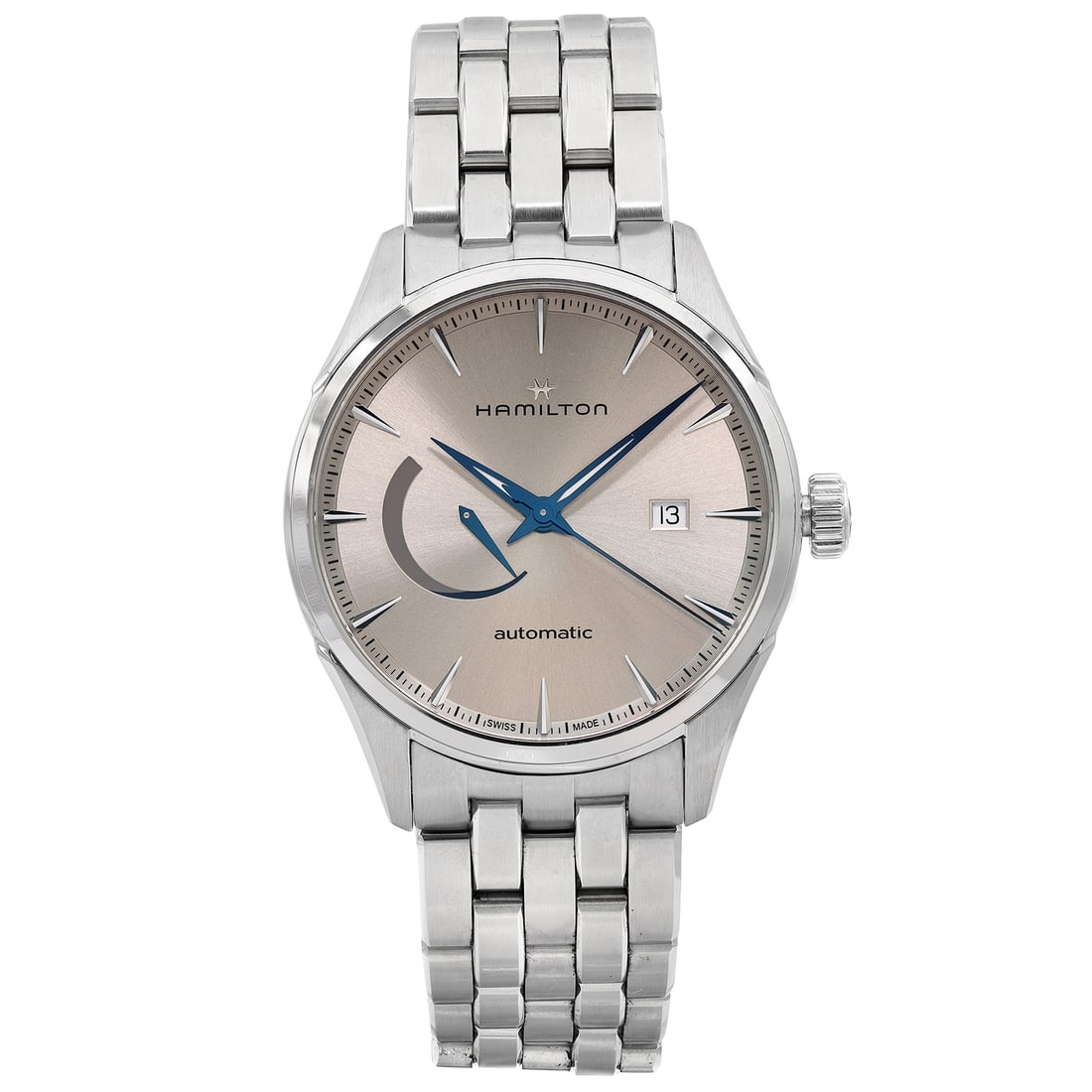 Hamilton Jazzmaster Automatic Mens Watch Beige Dial Stainless Steel H32635122: Hamilton Jazzmaster Automatic Mens Watch Beige Dial Stainless Steel H32635122 This Hamilton Jazzmaster Automatic Men's Watch features a stylish beige sunburst dial complemented by a polished stainless