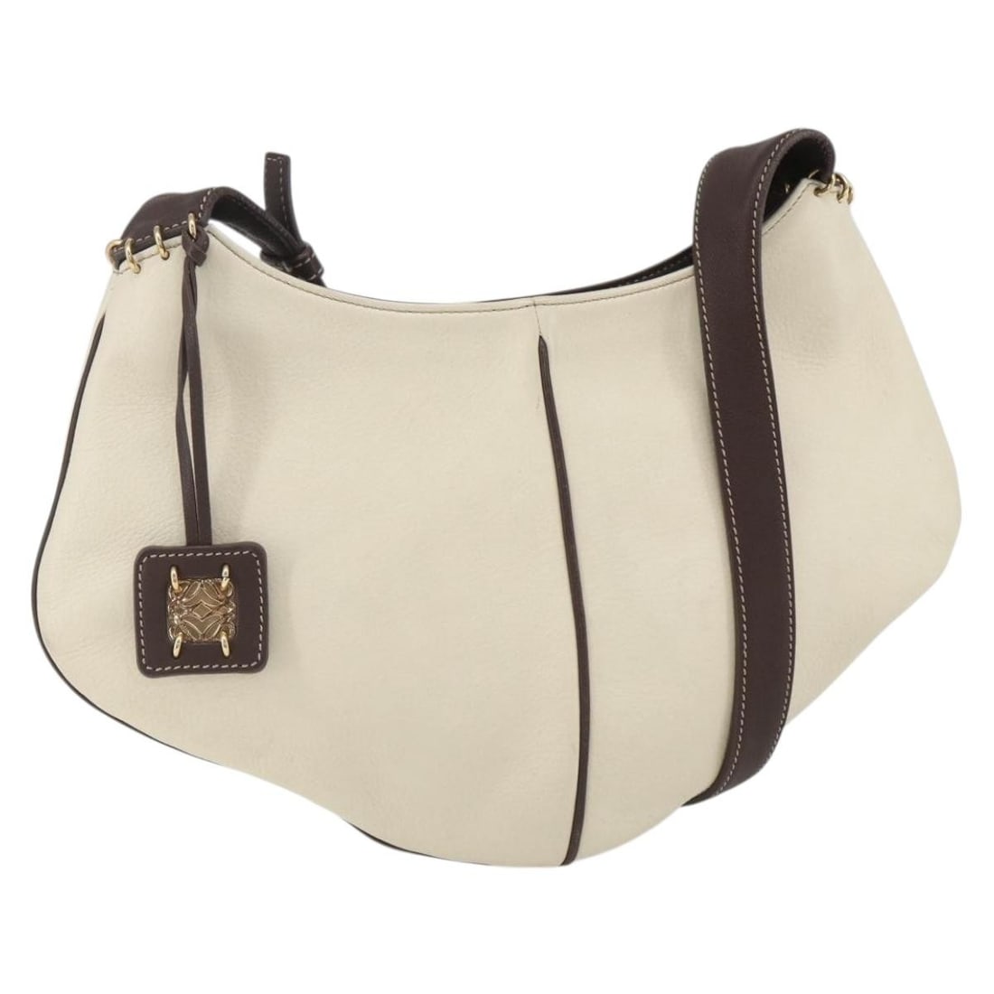 LOEWE leather shoulder bag in white and gold with dust bag: LOEWE leather shoulder bag in white and gold with dust bag Authentic LOEWE shoulder bag in white and gold leather, made in Spain. Includes a dust bag. Condition is B with reasonable wear and tear, inc
