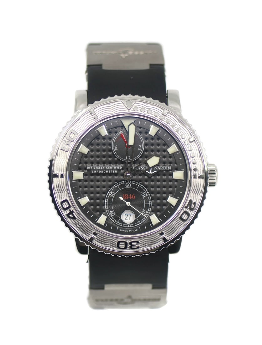 Ulysse Nardin Marine Stainless Steel Watch 263-51 Black Dial Rubber Band: Ulysse Nardin Marine Stainless Steel Watch 263-51 Black Dial Rubber Band Discover the elegance of the Ulysse Nardin Marine Stainless Steel Watch, featuring a sophisticated design with a black rubber b