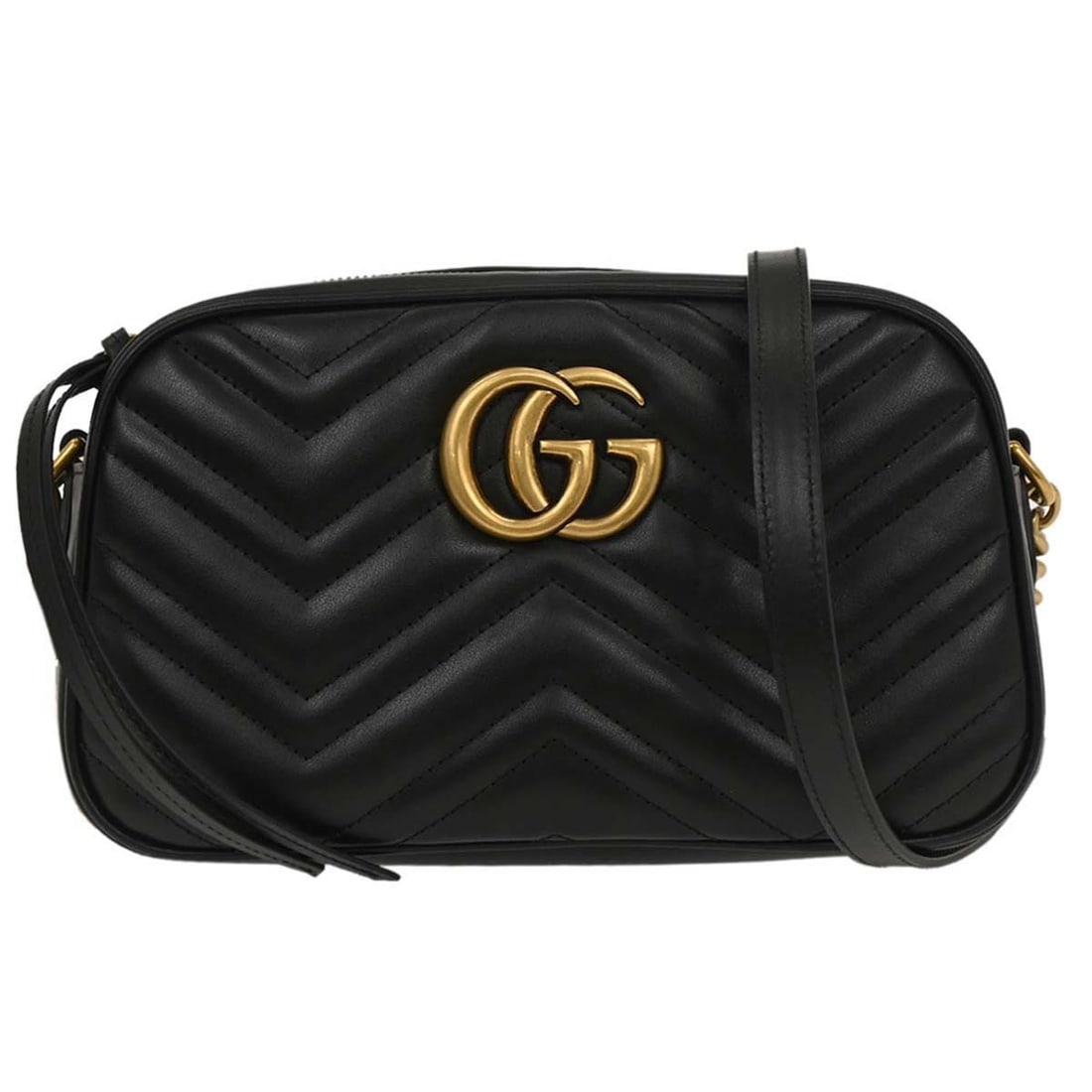 Gucci GG Marmont Small Leather Crossbody Camera Bag Black: Gucci GG Marmont Small Leather Crossbody Camera Bag Black Vintage Gucci GG Marmont small camera bag in black leather with a crossbody style. This women's bag is made in Italy and features one interior
