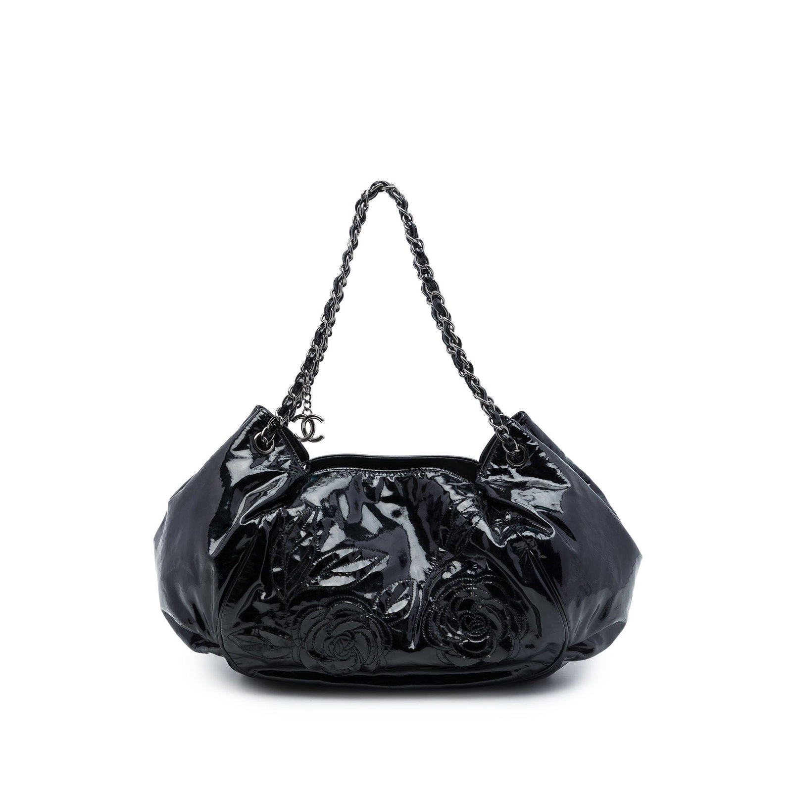 Chanel Camellia Accordion Patent Leather Tote Bag Black (1 of 6)