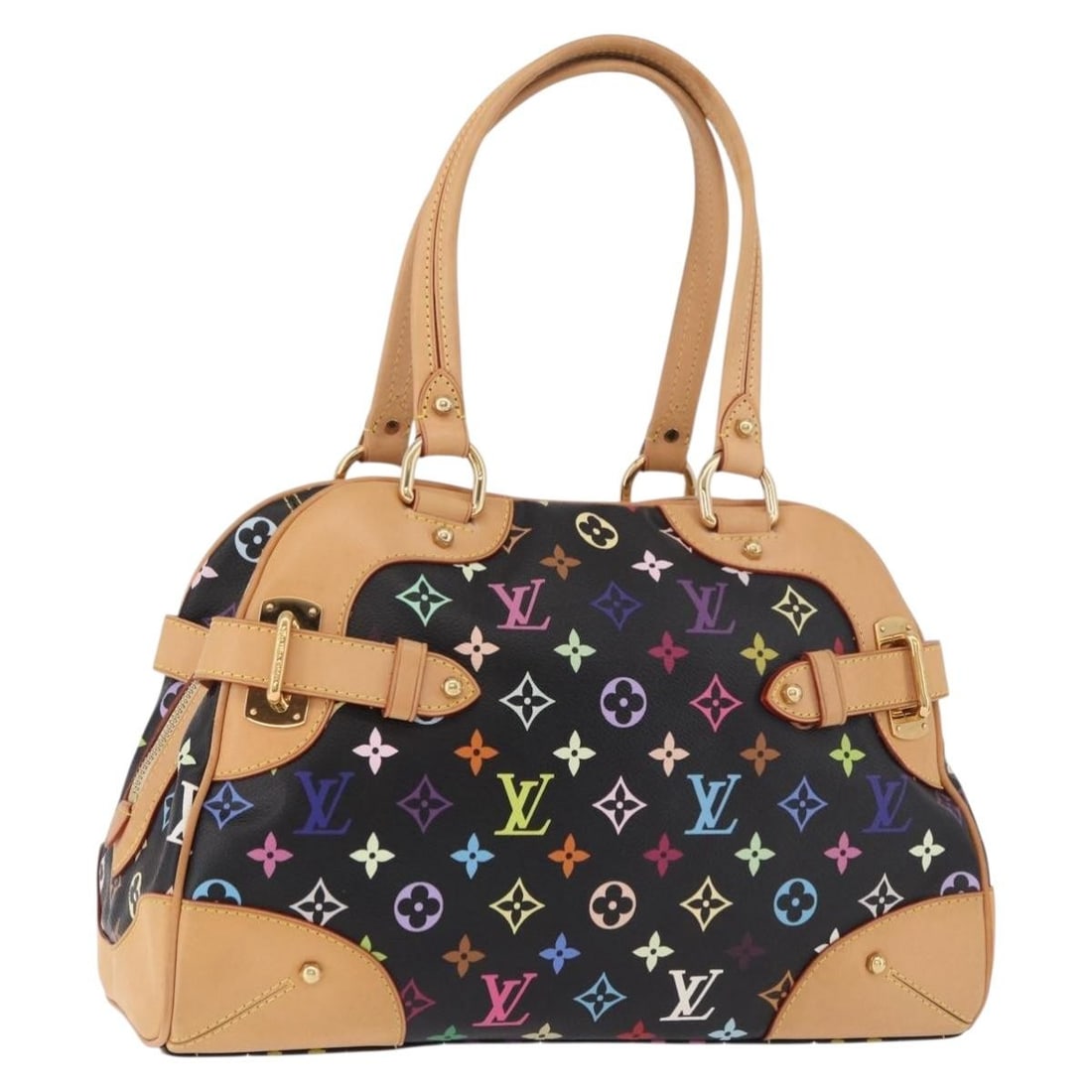 Louis Vuitton Claudia M40194 Black Monogram Multicolor Canvas Handbag: Louis Vuitton Claudia M40194 Black Monogram Multicolor Canvas Handbag Louis Vuitton Claudia handbag in black Monogram Multicolor canvas. This women's handbag includes a dust bag and is made in Italy. 
