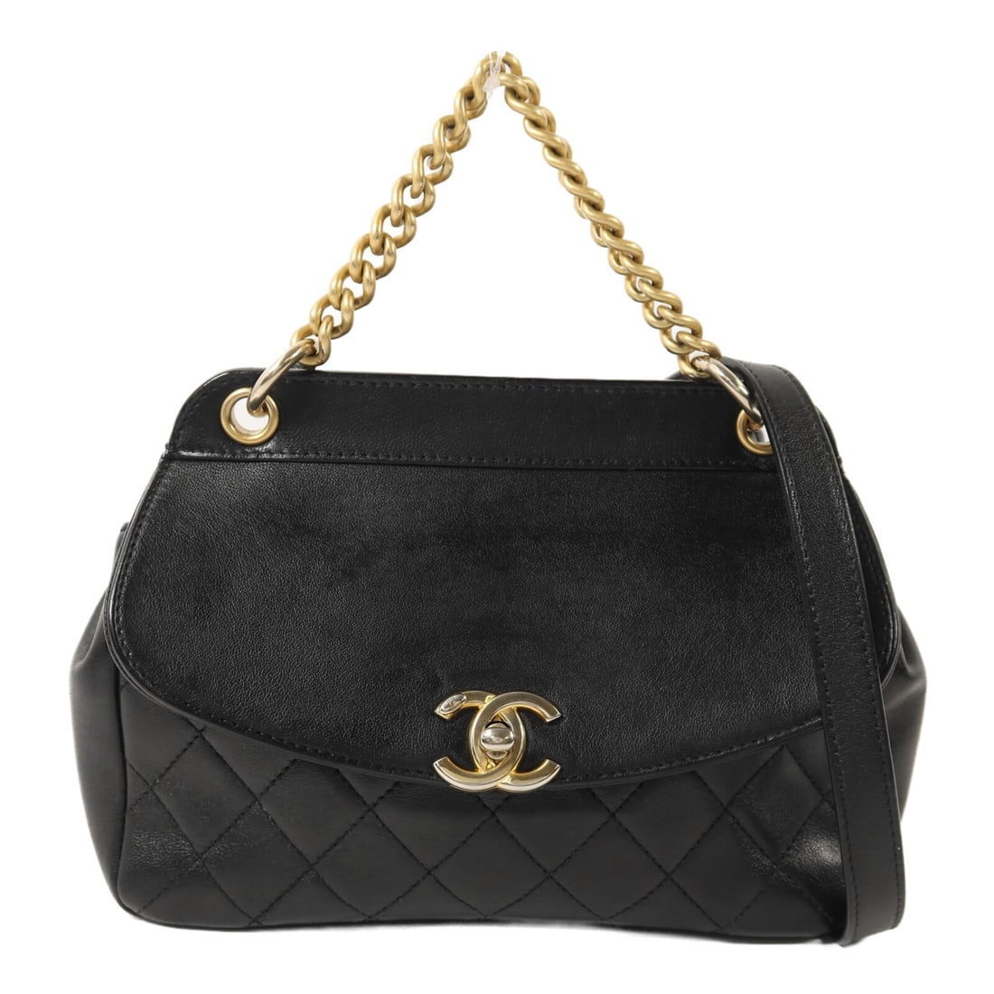 CHANEL CC Lambskin Shoulder Bag Black Chain Strap: CHANEL CC Lambskin Shoulder Bag Black Chain Strap Chanel CC chain shoulder bag crafted in black lambskin leather. This women's shoulder bag features a turn-lock closure, an open exterior pocket, and a