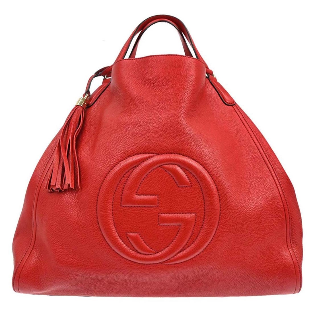 Gucci Soho Red Leather Top Handle Bag 282308: Gucci Soho Red Leather Top Handle Bag 282308 Gucci Soho top handle bag in red leather with beige leather double handles. Made in Italy and presented in medium size, this women's casual handbag include