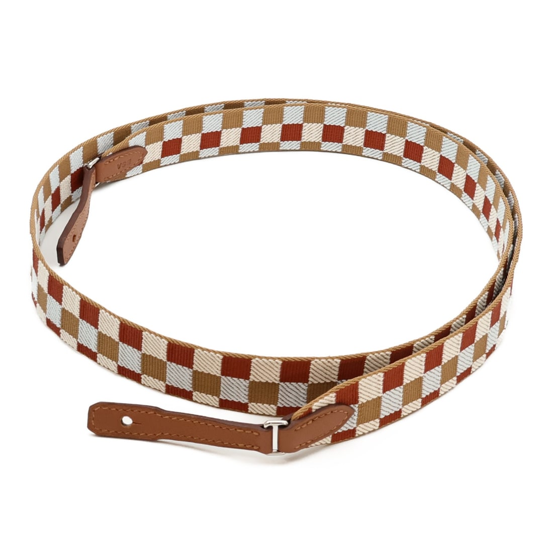 Hermes B Stamped Canvas Leather Strap Brown White PHW: Hermes B Stamped Canvas Leather Strap Brown White PHW Hermes strap in brown and white, made from canvas and leather. It is a unisex regular-size accessory manufactured in France, with a brown frame co