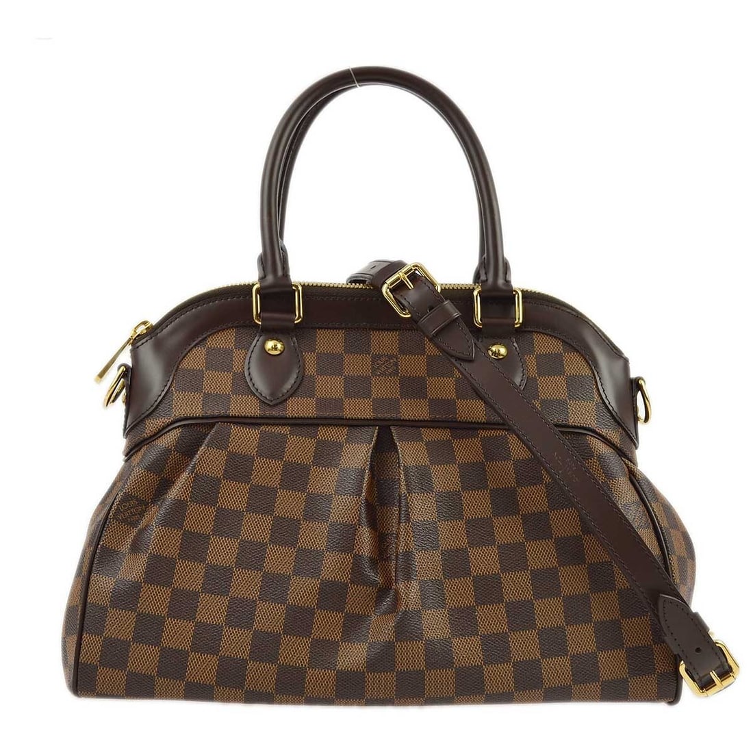 Louis Vuitton Trevi PM Damier Canvas 2way Hand Bag N51997: Louis Vuitton Trevi PM Damier Canvas 2way Hand Bag N51997 Louis Vuitton Trevi PM 2-way handbag in Damier canvas with leather trim and double handles. This medium handbag features a zip closure, logo a