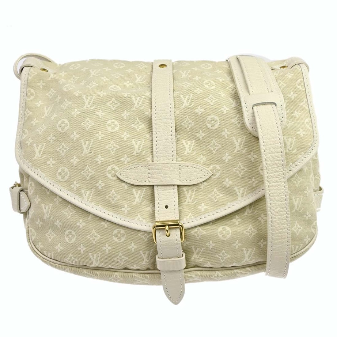Louis Vuitton Saumur 30 White Mini Lin Canvas Shoulder Bag M59314: Louis Vuitton Saumur 30 White Mini Lin Canvas Shoulder Bag M59314 Louis Vuitton Saumur 30 shoulder bag in white Monogram Mini Lin canvas with leather trim. This women's bag features a buckle closure, 