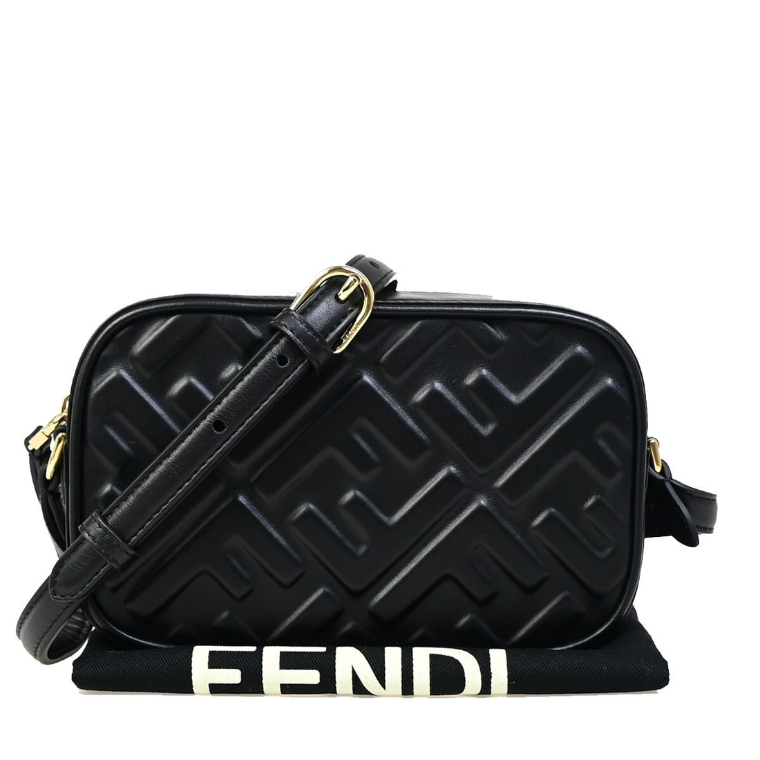 Black Leather Fendi Zucca Pattern Camera Bag: Black Leather Fendi Zucca Pattern Camera Bag This Fendi Camera Bag is crafted from black leather featuring the iconic Zucca embossed pattern. Designed for women, it offers a compact size with dimensio