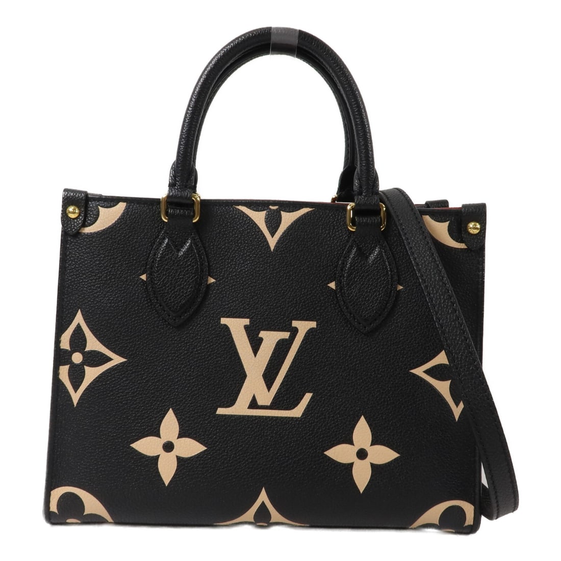 Louis Vuitton M45659 OnTheGo PM Monogram Empreinte Shoulder Bag: Louis Vuitton M45659 OnTheGo PM Monogram Empreinte Shoulder Bag This LOUIS VUITTON On The Go PM 2 Way Bag is crafted in Monogram Empreinte and calfskin (cowhide) with a black and beige color combinati
