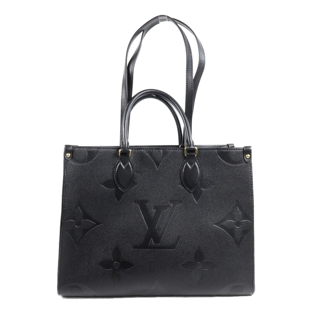 Louis Vuitton On The Go MM M45595 black Monogram Empreinte shoulder bag: Louis Vuitton On The Go MM M45595 black Monogram Empreinte shoulder bag Louis Vuitton OnTheGo MM 2-way shoulder bag in black Monogram Empreinte calfskin. This women's bag features a structured silhoue