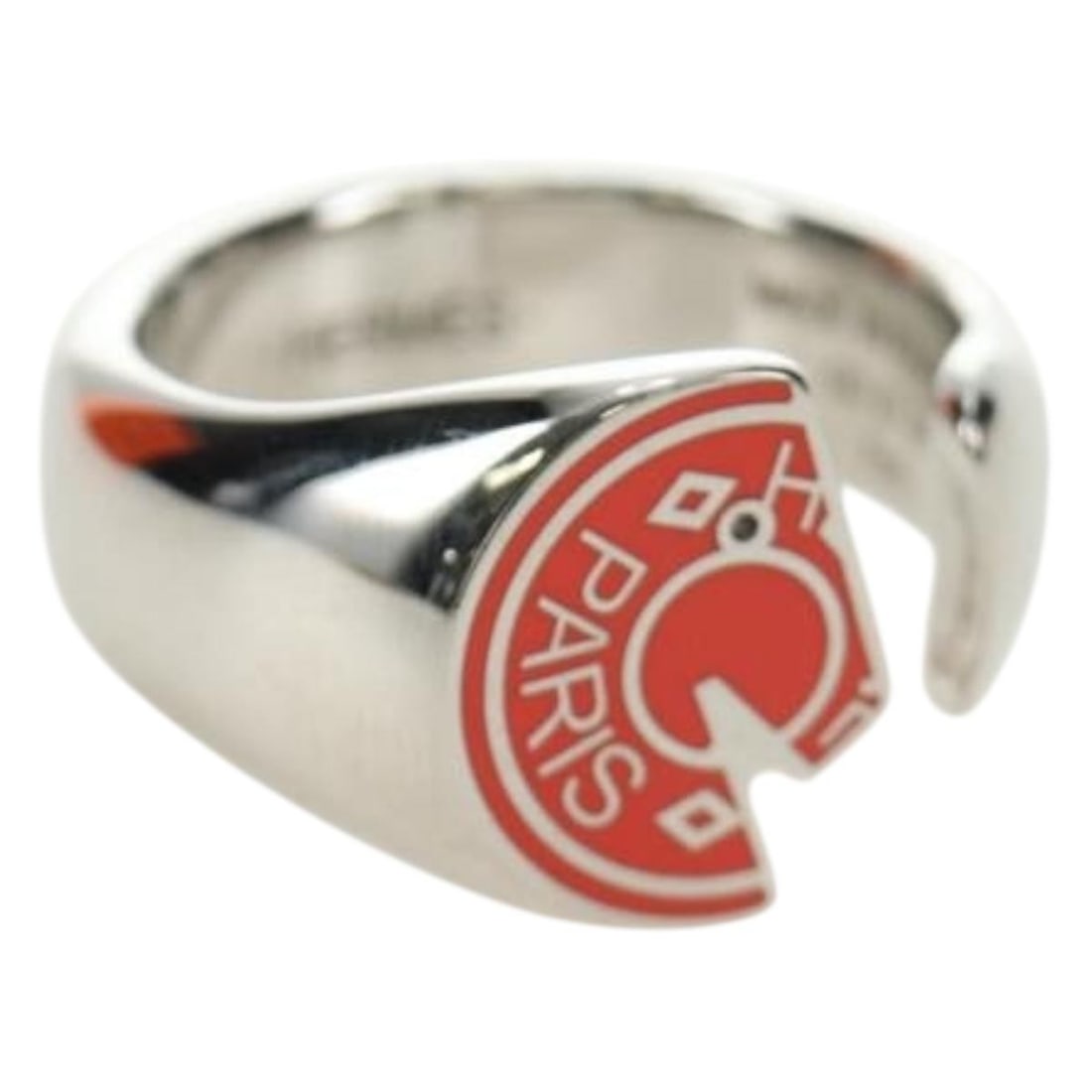 Hermes Carrousel Ag925 Silver Ring France with Box: Hermes Carrousel Ag925 Silver Ring France with Box Authentic Hermes Carrousel ring in Ag925 silver with a sleek silver-tone finish. Made in France, this women's ring comes with the item box and is pre