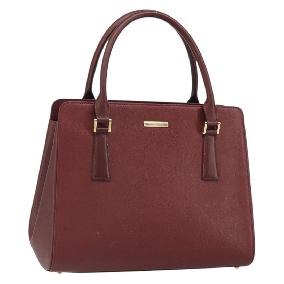 Red Leather Burberry Handbag with Gold Accents: Red Leather Burberry Handbag with Gold Accents This Burberry handbag features a red and gold leather exterior with a structured silhouette. The bag offers a comfortable handle drop for easy carrying a