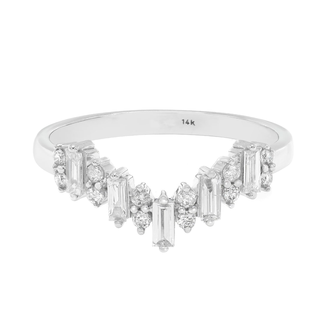 Rachel Koen 14K White Gold V Shaped Diamond Ring 0.29Cttw Adjustable Stackable: Rachel Koen 14K White Gold V Shaped Diamond Ring 0.29Cttw Adjustable Stackable This exquisite Rachel Koen V-shaped ring showcases a stunning arrangement of diamonds set in 14K white gold. Featuring a 