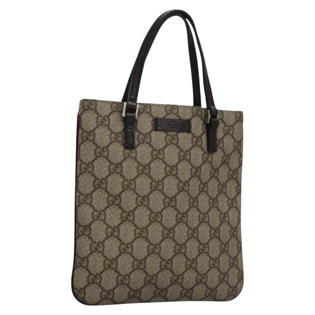 Beige GG Supreme PVC Leather Handbag by Gucci 114600 Silver Accents: Beige GG Supreme PVC Leather Handbag by Gucci 114600 Silver Accents This GUCCI GG Supreme handbag features a beige and silver PVC leather exterior with GG canvas detailing. Made in Italy, it is design