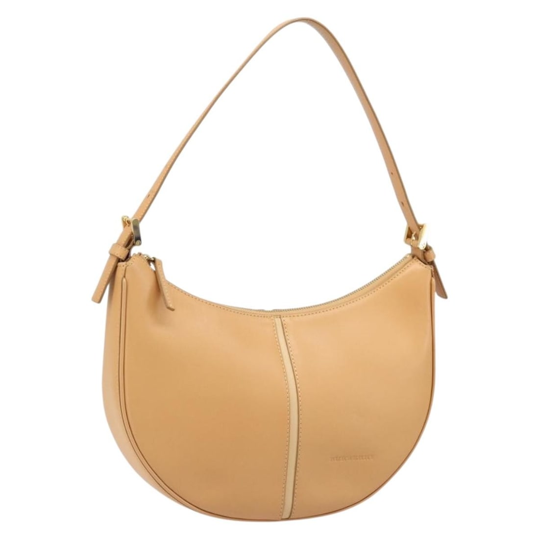 BURBERRY Beige Leather Shoulder Bag Gold Tone Made in Italy: BURBERRY Beige Leather Shoulder Bag Gold Tone Made in Italy Burberry shoulder bag in beige and gold leather, made in Italy. The bag measures approximately 30 cm wide, 18 cm high, and 7 cm deep, with a