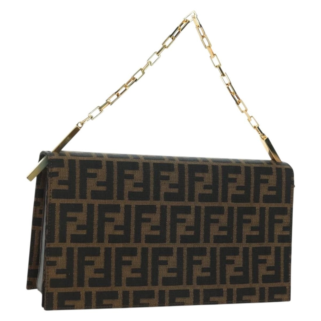 Fendi Zucca Shoulder Bag in Black Brown Gold Canvas: Fendi Zucca Shoulder Bag in Black Brown Gold Canvas Fendi shoulder bag in black and brown Zucca canvas with gold-tone detailing. Made in Italy, this women's bag is offered without the original box or 