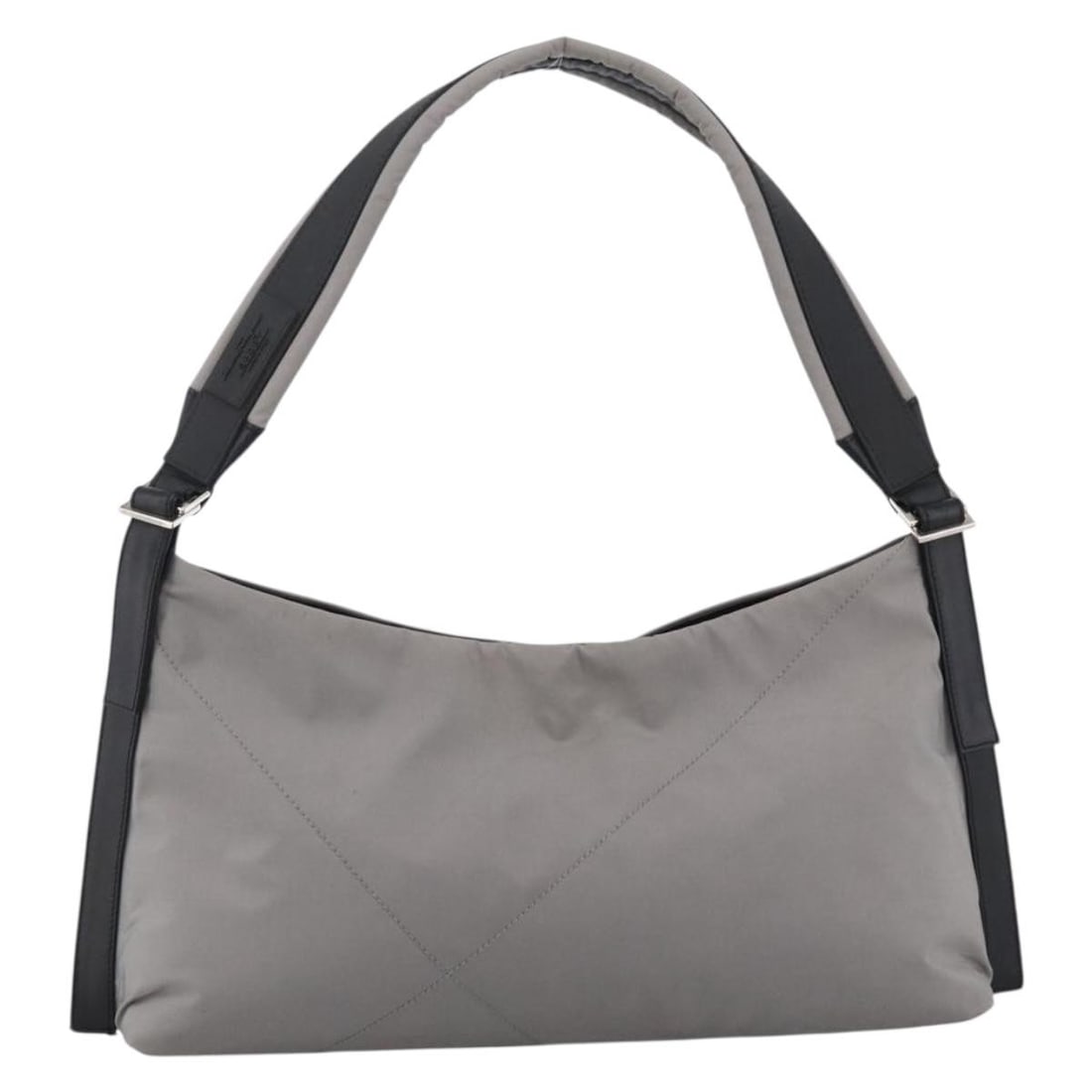 Gray Nylon Shoulder Bag Salvatore Ferragamo Vintage Italy: Gray Nylon Shoulder Bag Salvatore Ferragamo Vintage Italy This Salvatore Ferragamo vintage shoulder bag is crafted from gray nylon and designed for women. Made in Italy, the bag features a spacious in