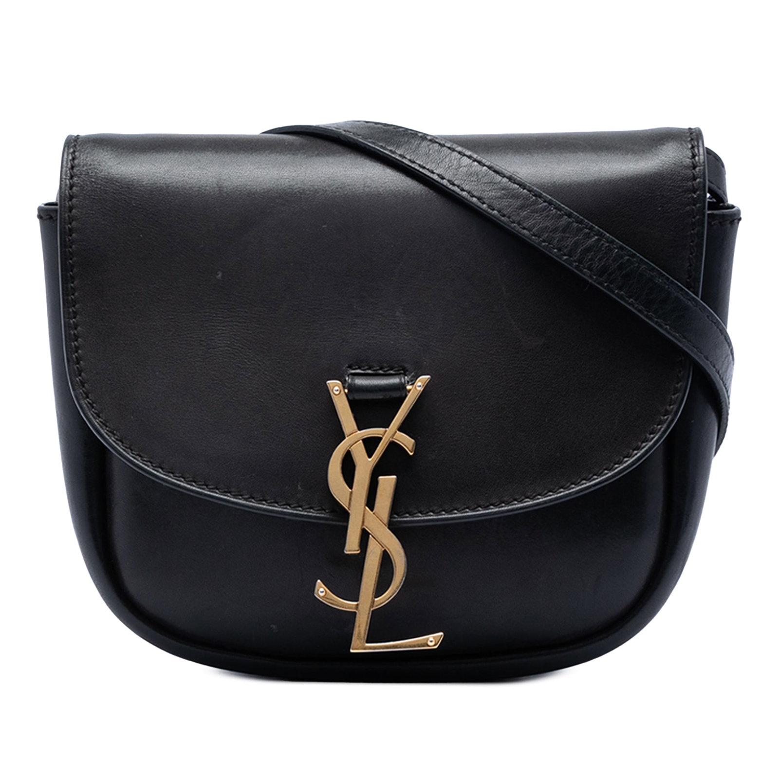Saint Laurent Kaia Small Black Leather Crossbody Bag: Saint Laurent Kaia Small Black Leather Crossbody Bag Saint Laurent Small Leather Monogram Kaia Crossbody in black leather with a front flap featuring a metal YSL logo and magnetic snap button closure.
