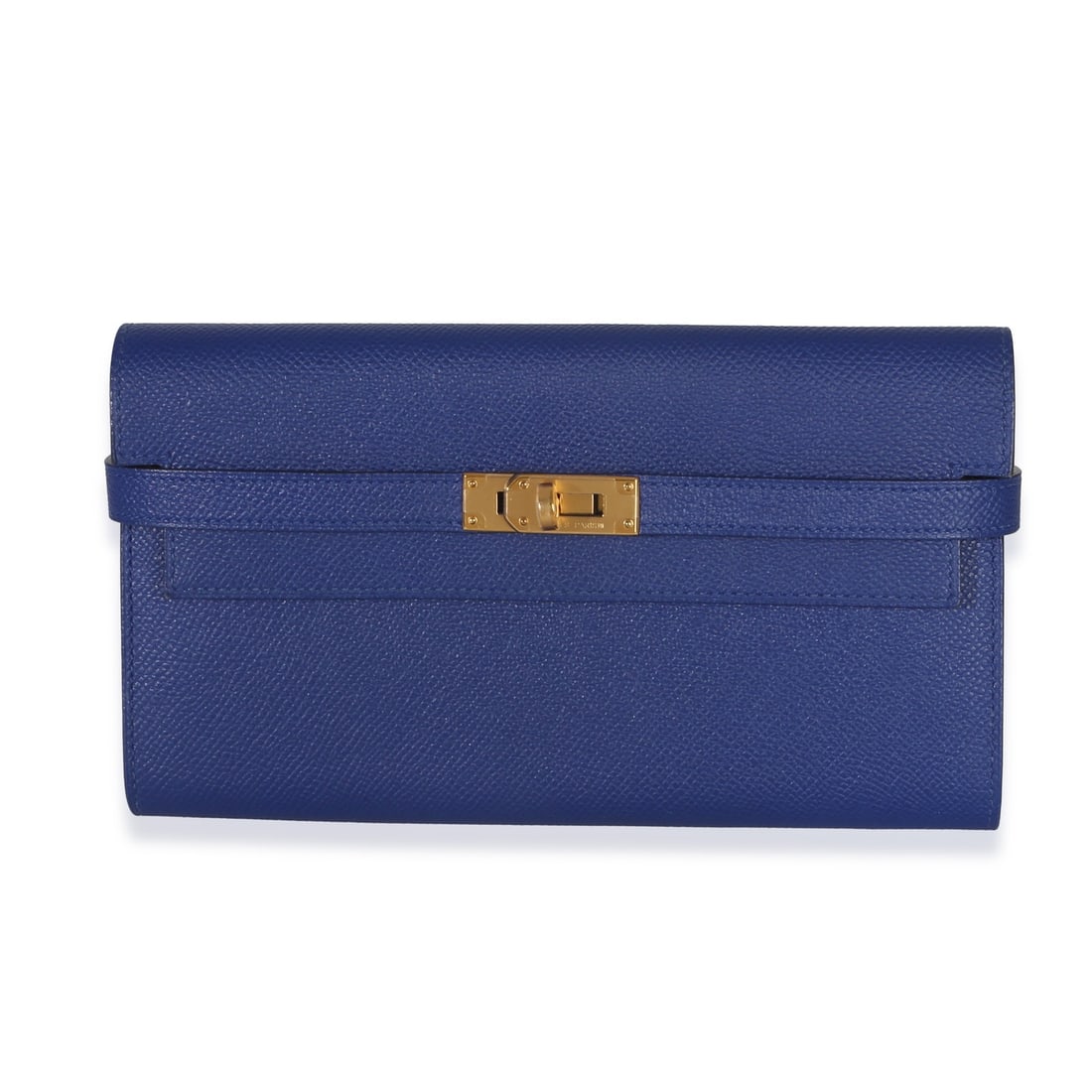 Hermes Kelly Longue Wallet Bleu Electrique Leather Gold Tone: Hermes Kelly Longue Wallet Bleu Electrique Leather Gold Tone Pre-owned Hermes Kelly Longue wallet in Bleu Electrique Epsom leather with a turnlock closure and blue leather lining. This unisex wallet i