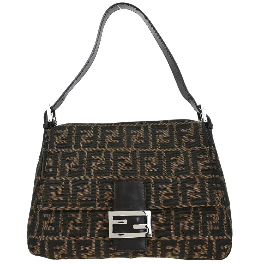 Fendi Mamma Baguette Brown Canvas Zucca Shoulder Bag: Fendi Mamma Baguette Brown Canvas Zucca Shoulder Bag Fendi Mamma Baguette handbag in brown Zucca canvas with leather trim and silver-tone hardware. This medium shoulder bag features a magnetic closure