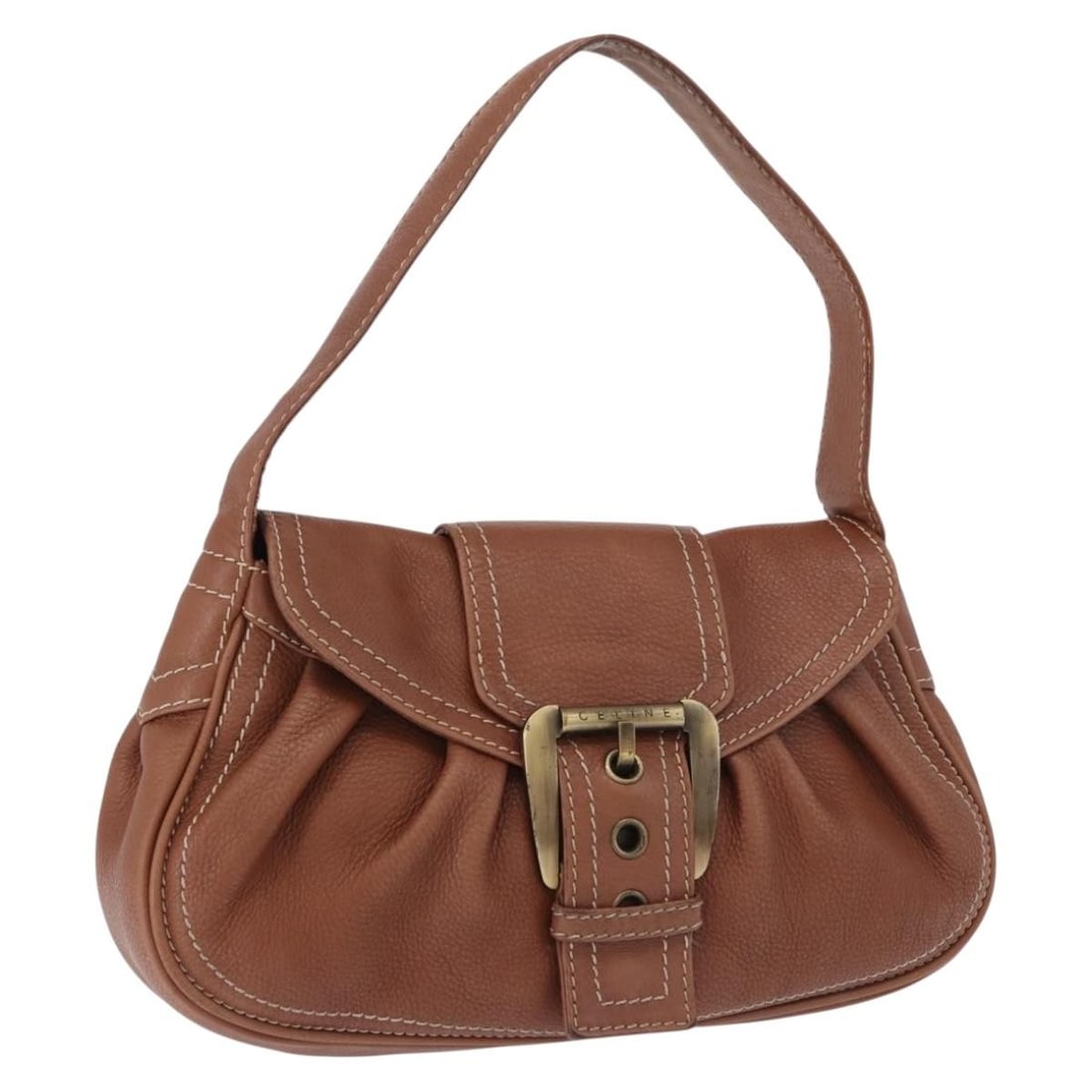 CELINE Brown Leather Hand Bag with Dust Bag 194115V: CELINE Brown Leather Hand Bag with Dust Bag 194115V Authentic CELINE leather hand bag in brown, made in Italy. Includes a dust bag. Condition is rated B with reasonable wear and tear, including slight
