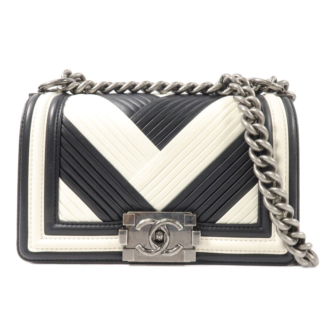 CHANEL Boy 20 A67085 Shoulder Bag Black White Calfskin (1 of 15)