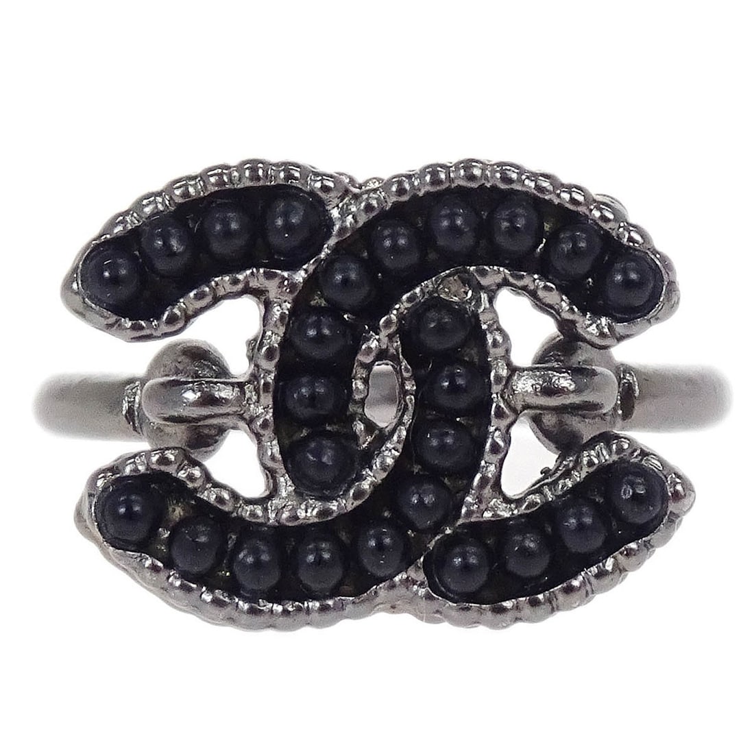 Vintage Chanel CC Ring Silver Plated Black Size 49 France (1 of 4)