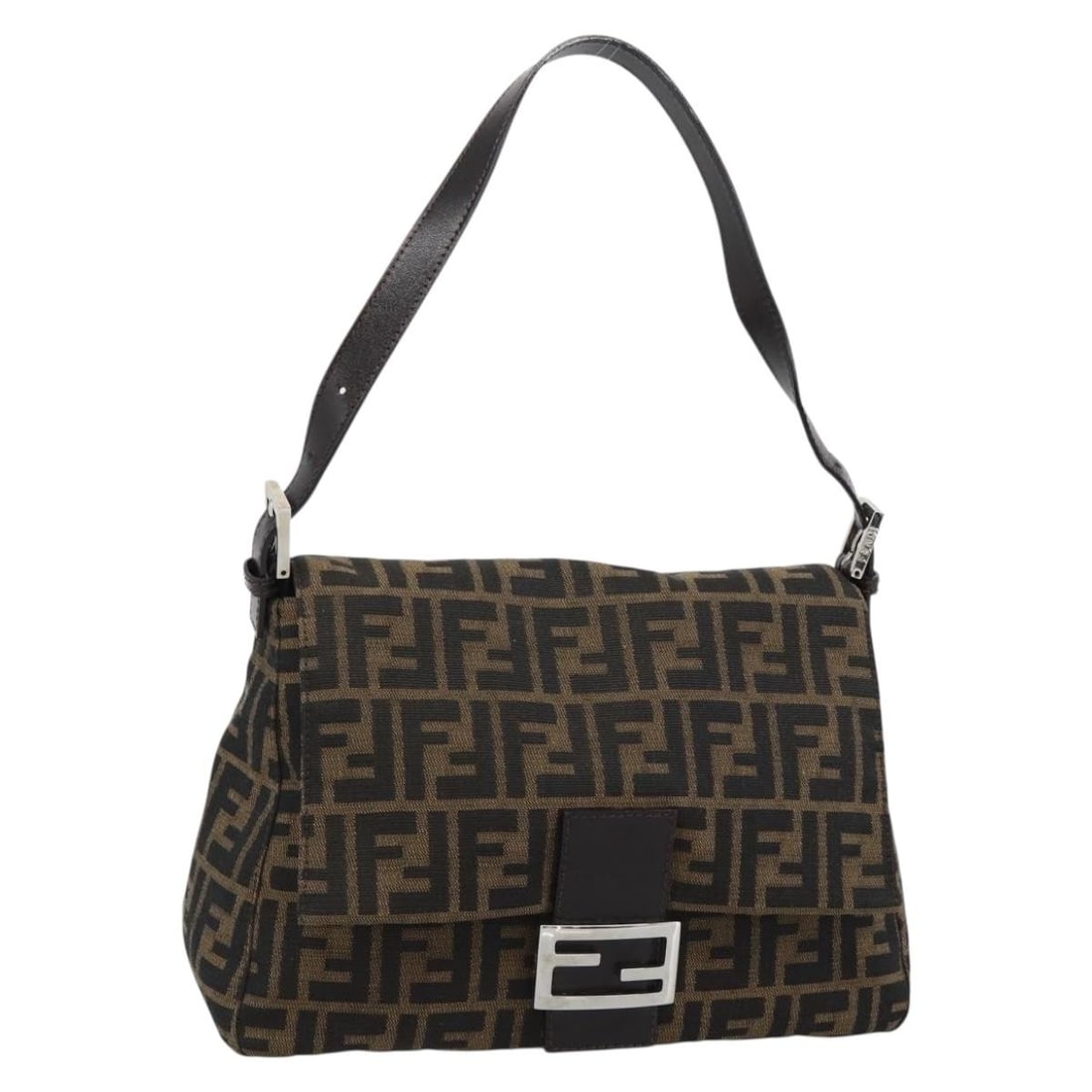 Fendi Mamma Baguette Shoulder Bag in Brown Black Zucca Canvas: Fendi Mamma Baguette Shoulder Bag in Brown Black Zucca Canvas Authentic FENDI Mamma Baguette shoulder bag in brown and black Zucca canvas. This women's bag includes a dust bag and is made in Italy. Co