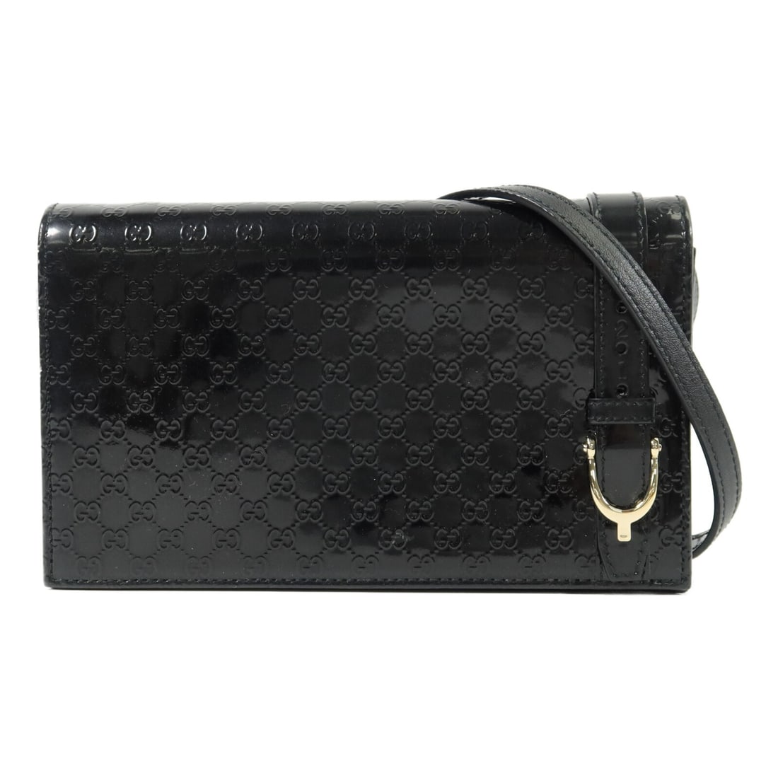 Gucci 354086 GG wallet on chain black patent leather shoulder bag: Gucci 354086 GG wallet on chain black patent leather shoulder bag Gucci GG wallet on chain shoulder bag in black patent calfskin. This women's shoulder bag features a chain shoulder strap and an inter