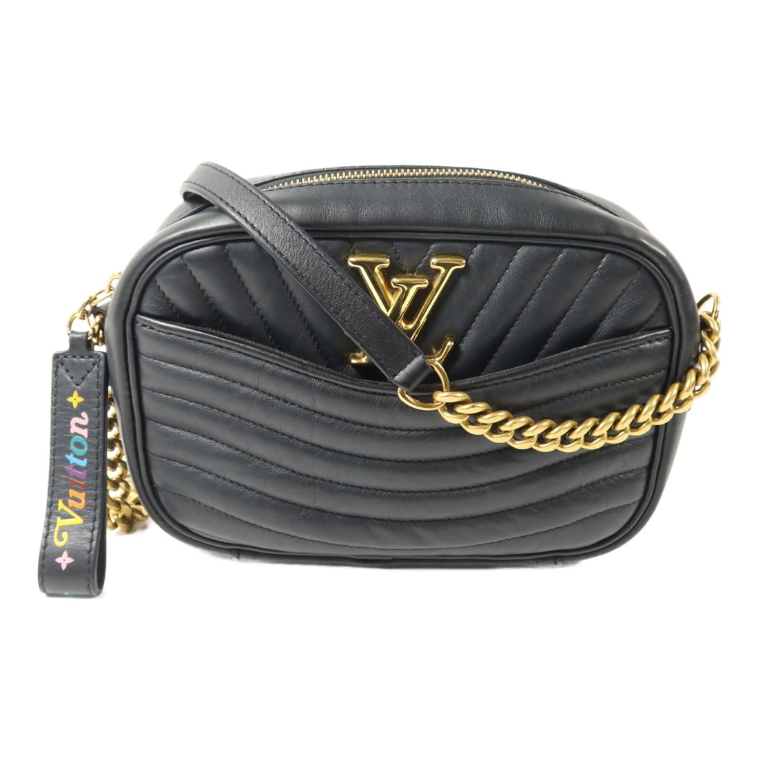 Louis Vuitton New Wave M53682 Black Calfskin Shoulder Bag: Louis Vuitton New Wave M53682 Black Calfskin Shoulder Bag Louis Vuitton New Wave Camera Bag in black calfskin with a shoulder bag silhouette. This women's bag features a zip-fastened compartment with 