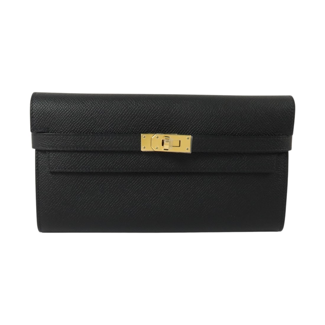 Hermes Kelly bifold wallet in noir Epsom calfskin with GHW: Hermes Kelly bifold wallet in noir Epsom calfskin with GHW Hermes Kelly wallet in Noir Epsom leather with a bifold design and gold-tone hardware. This women's wallet is made in France and includes a s