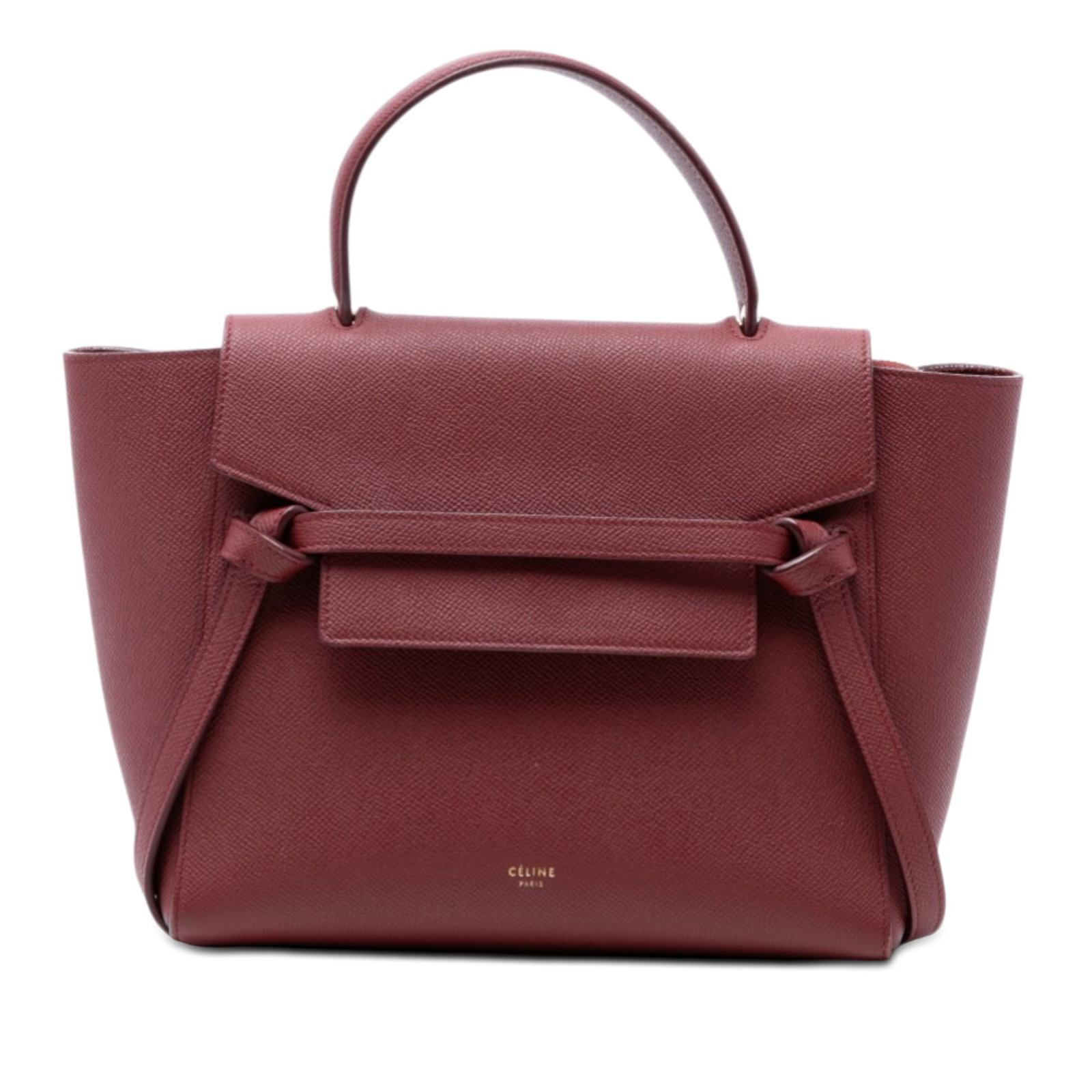 Celine Micro Belt Bag in Grained Calfskin Leather Red: Celine Micro Belt Bag in Grained Calfskin Leather Red This Celine Micro Grained Calfskin Belt Bag features a red leather body with a grained texture, a flat leather top handle, and a detachable flat l