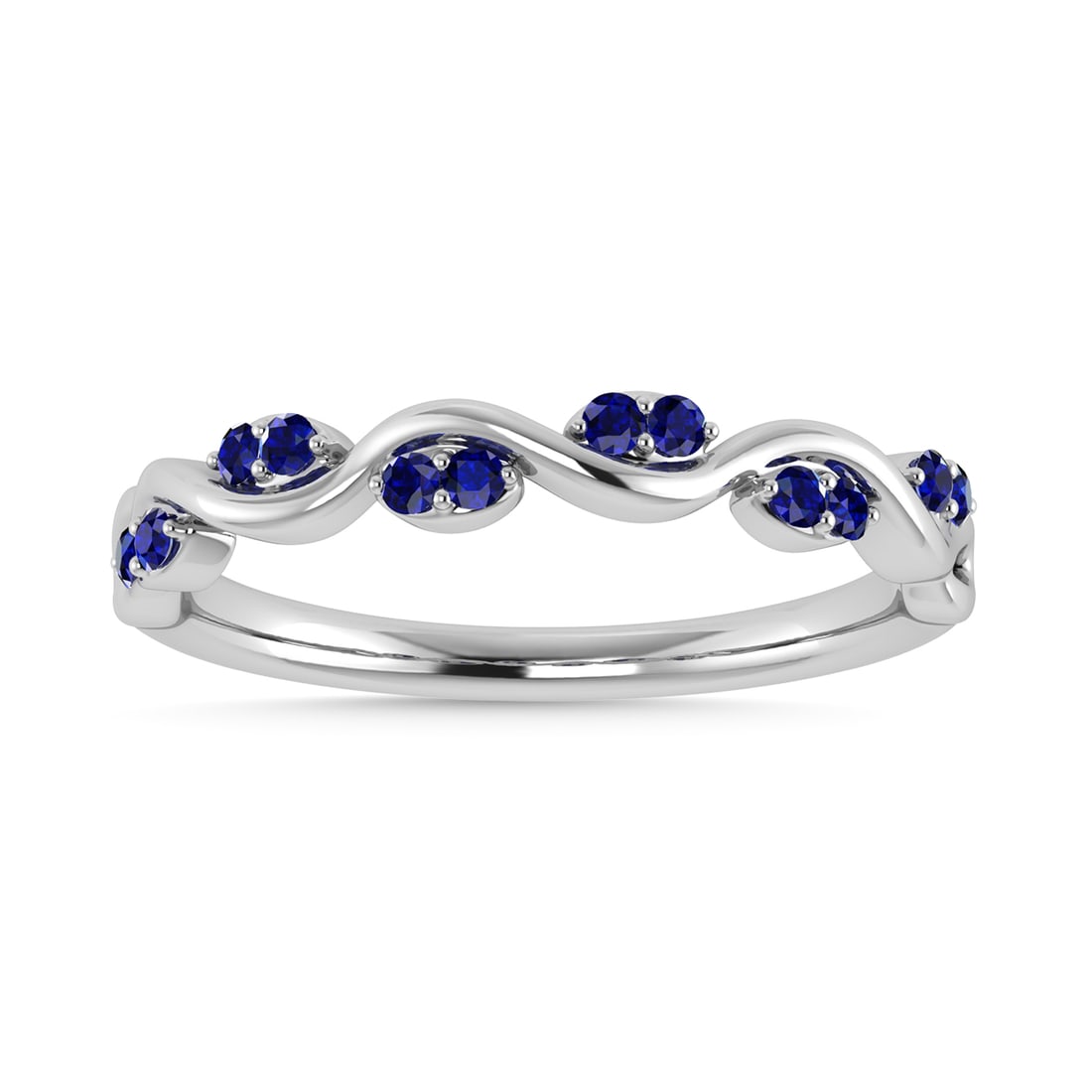 Diamond 1/6 Ct.Tw. And Blue Sapphire Wedding Band in 14K White Gold: Diamond 1/6 Ct.Tw. And Blue Sapphire Wedding Band in 14K White Gold 14k White Gold Stone Color: G-h Stone Clarity: Aaa Each ring is presented in standard size 6.5. Complimentary resizing is available 