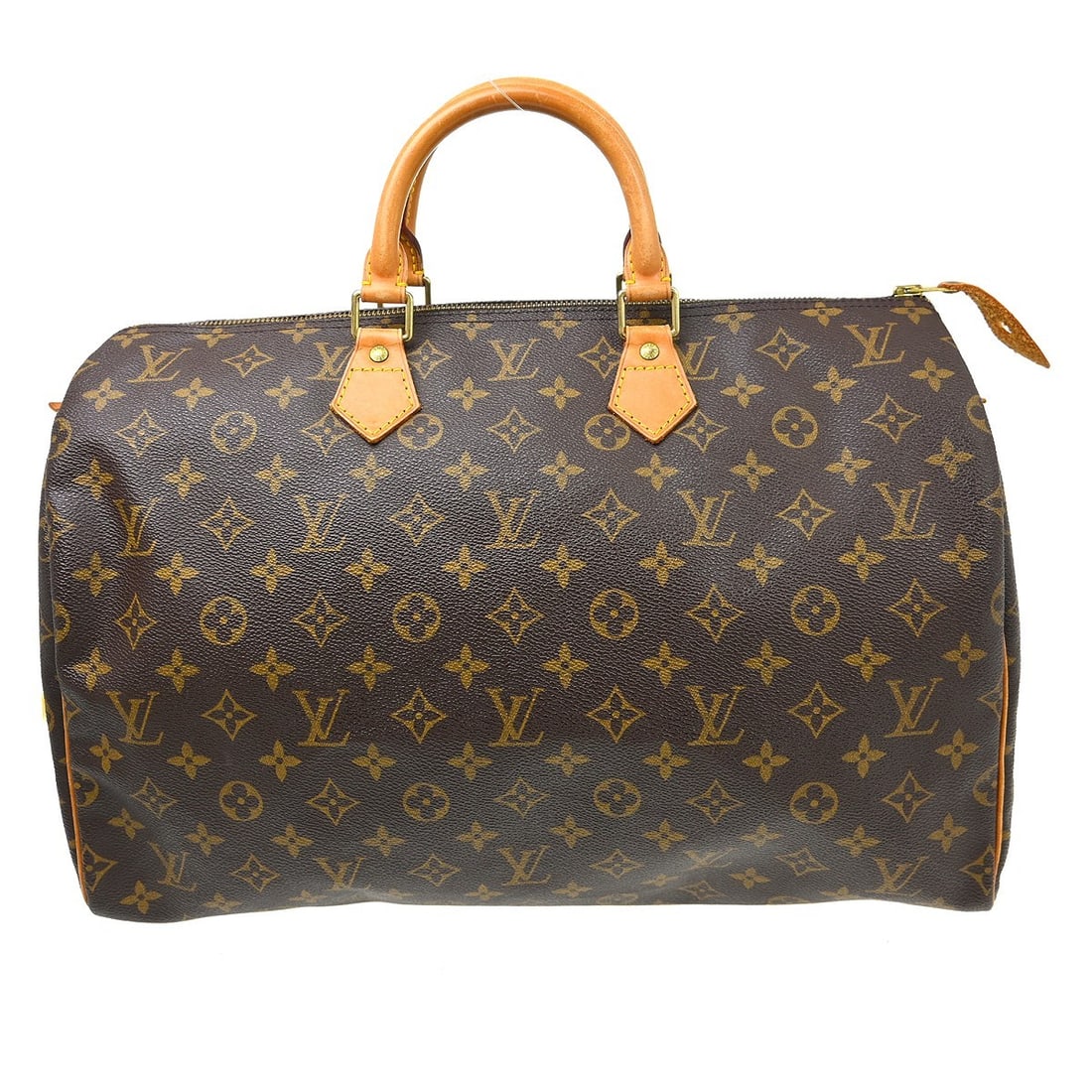 Louis Vuitton Speedy 40 Monogram Canvas Duffle Bag M41522: Louis Vuitton Speedy 40 Monogram Canvas Duffle Bag M41522 Vintage Louis Vuitton Speedy 40 duffle handbag in brown Monogram canvas and leather with double handles and a zip closure. The bag features on