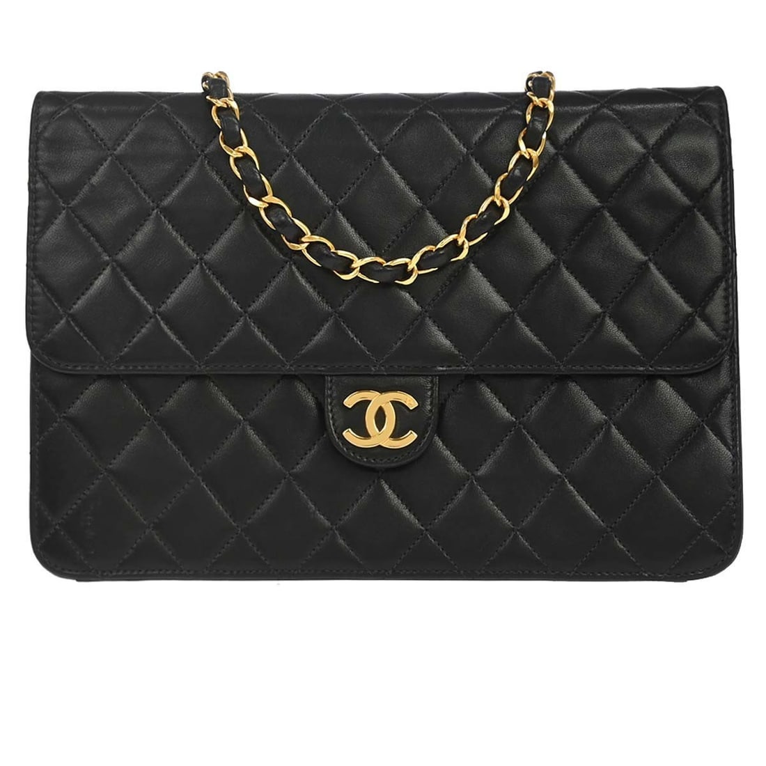 CHANEL Classic Single Flap Medium Black Lambskin Shoulder Bag: CHANEL Classic Single Flap Medium Black Lambskin Shoulder Bag Chanel Black Lambskin Pushlock Medium Half Flap Shoulder Bag in very good condition. The bag features a turn lock closure, black exterior 