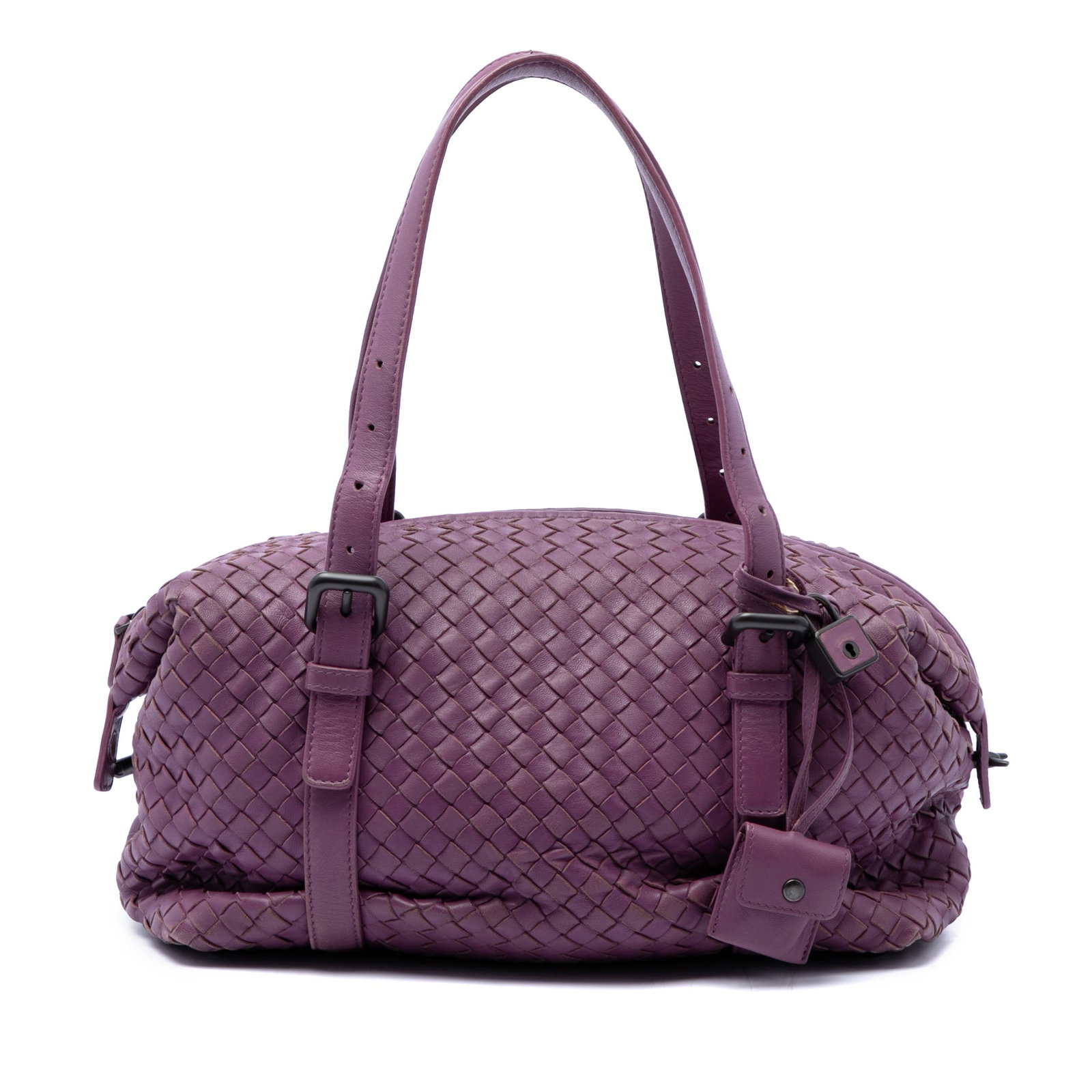 Purple Leather Shoulder Bag Bottega Veneta Montaigne Intrecciato: Purple Leather Shoulder Bag Bottega Veneta Montaigne Intrecciato Bottega Veneta Nappa Intrecciato Montaigne shoulder bag in purple woven leather. This shoulder bag features adjustable flat straps, a t