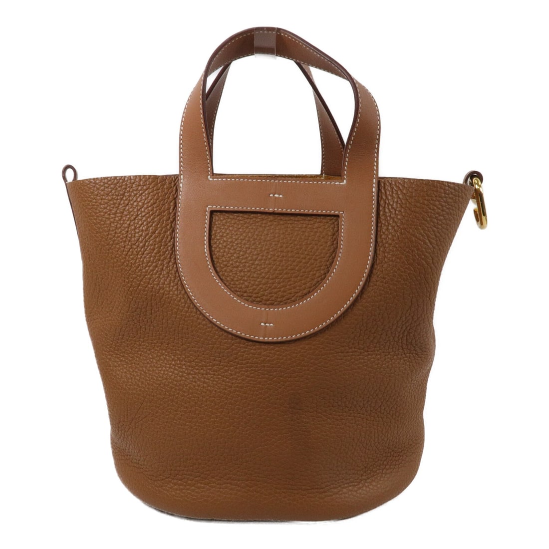 Hermes In The Loop 23 Taurillon Clemence Tote Bag Gold Brown GHW: Hermes In The Loop 23 Taurillon Clemence Tote Bag Gold Brown GHW Hermes In The Loop 23 tote bag in Taurillon Clemence leather and calfskin with a gold and brown color combination. This women's tote is