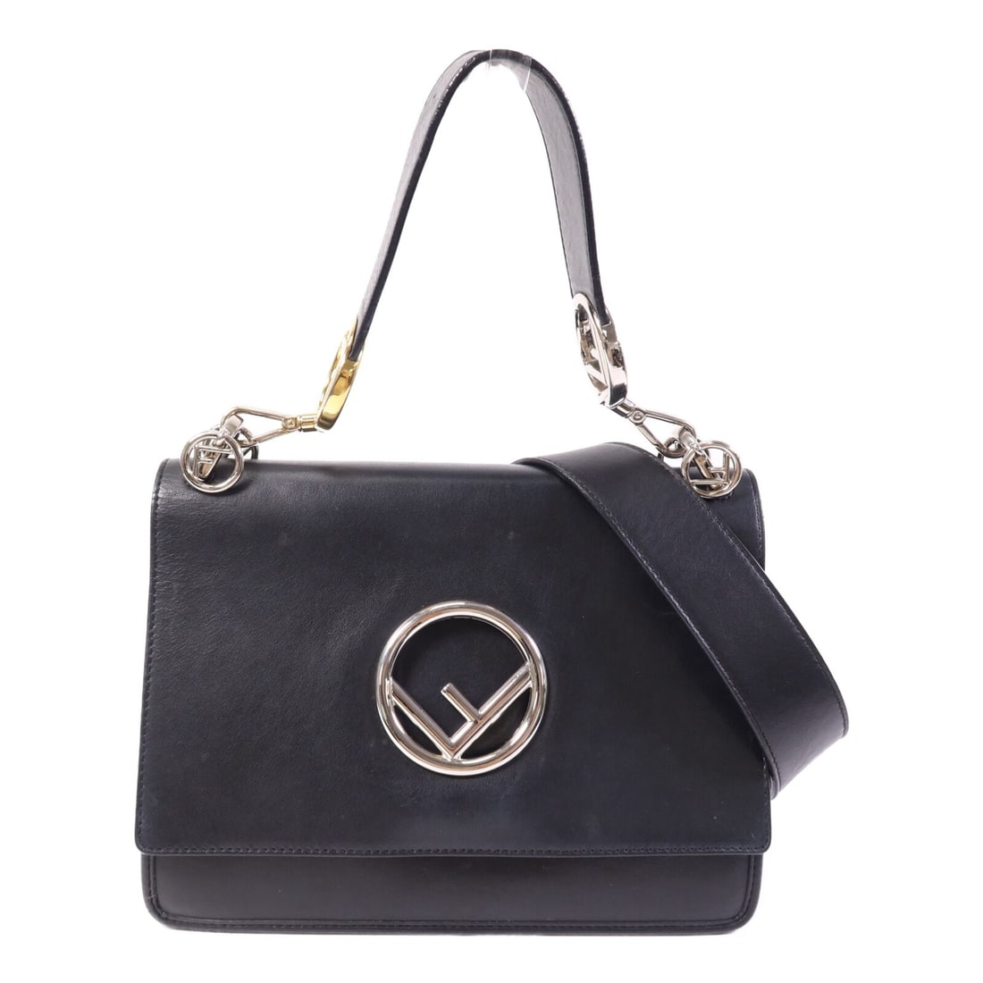 FENDI 8BT284-2IH Kan I Black Calfskin Shoulder Bag: FENDI 8BT284-2IH Kan I Black Calfskin Shoulder Bag FENDI Kan I Shoulder Bag in black calfskin leather, model 8BT284-2IH. Designed for women, this shoulder bag features a black frame color, a magnetic 