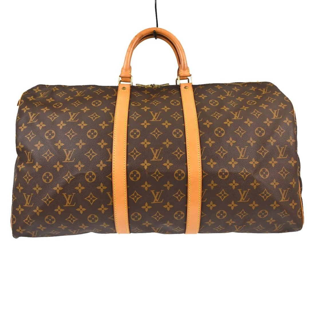 Louis Vuitton Keepall 55 Monogram Canvas Duffle Bag M41424: Louis Vuitton Keepall 55 Monogram Canvas Duffle Bag M41424 Vintage Louis Vuitton Keepall 55 travel handbag in the Monogram line, styled as an extra large duffle with double handles and zip closure. Th