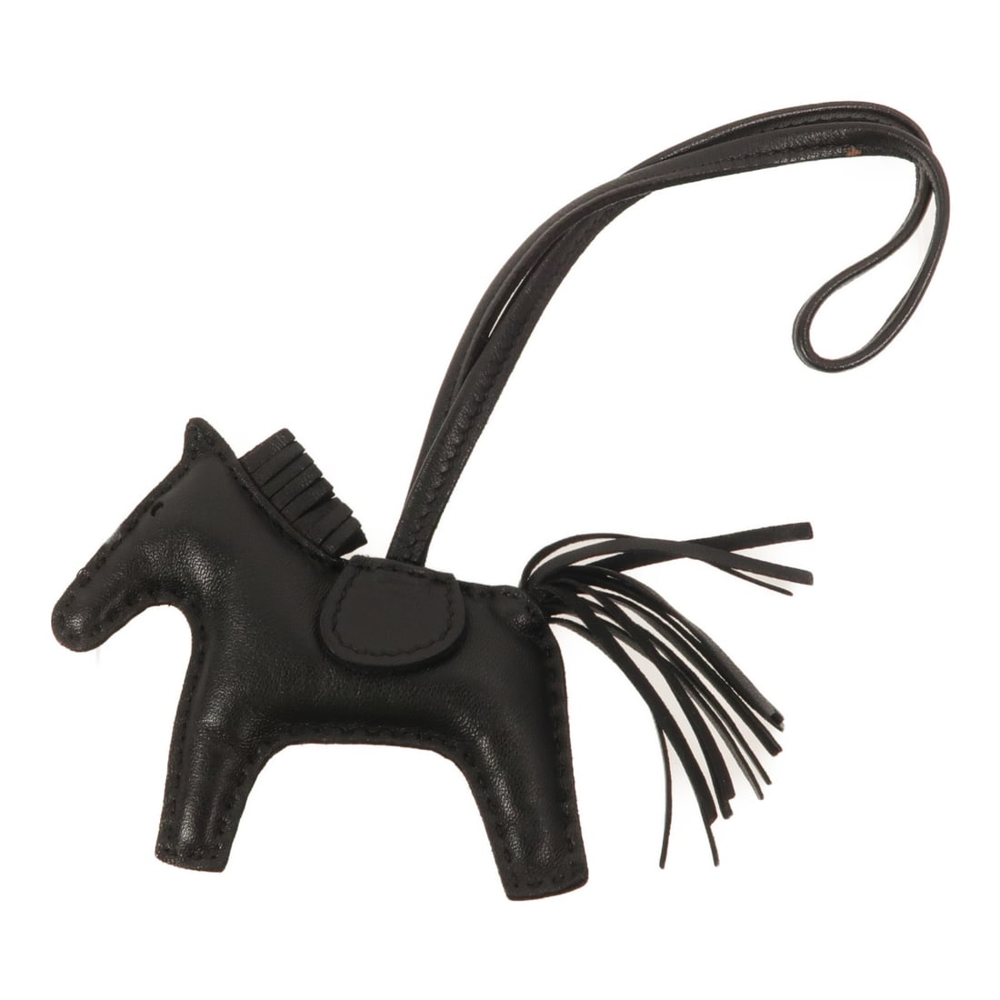 Hermes Rodeo PM Leather Bag Charm Noir Black: Hermes Rodeo PM Leather Bag Charm Noir Black Hermes Rodeo PM charm in Noir Black x BlackxBlack, made from Agneau milo x Lambskin (sheep leather) / Swift leather. Model No. 89. The item is in AB Very G